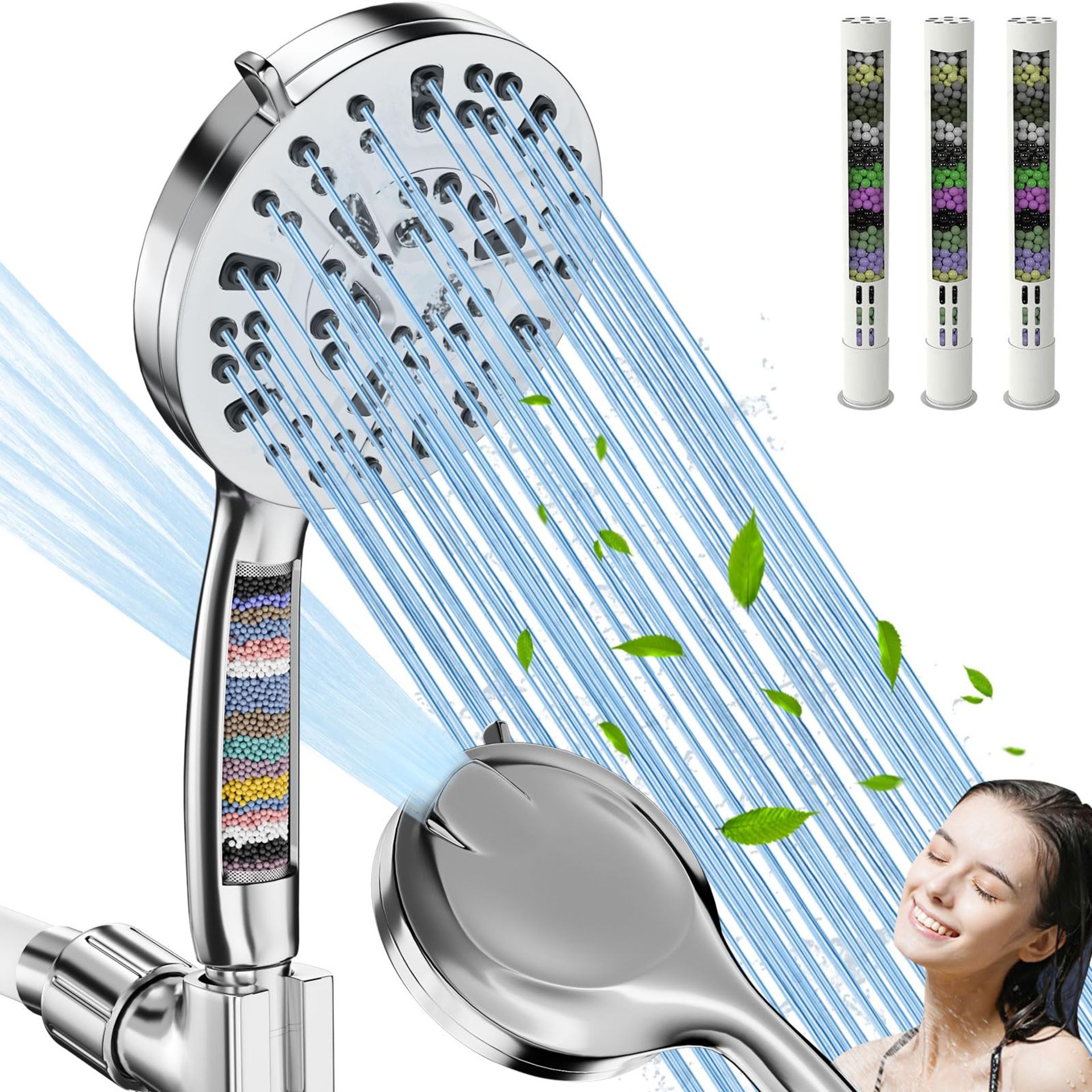 RRP £19.40 PRAVIVE Hard Water Filter Shower Head with 3 Filters