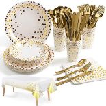 RRP £26.76 Nkaiso Party Tableware White Gold 141 Pieces Paper