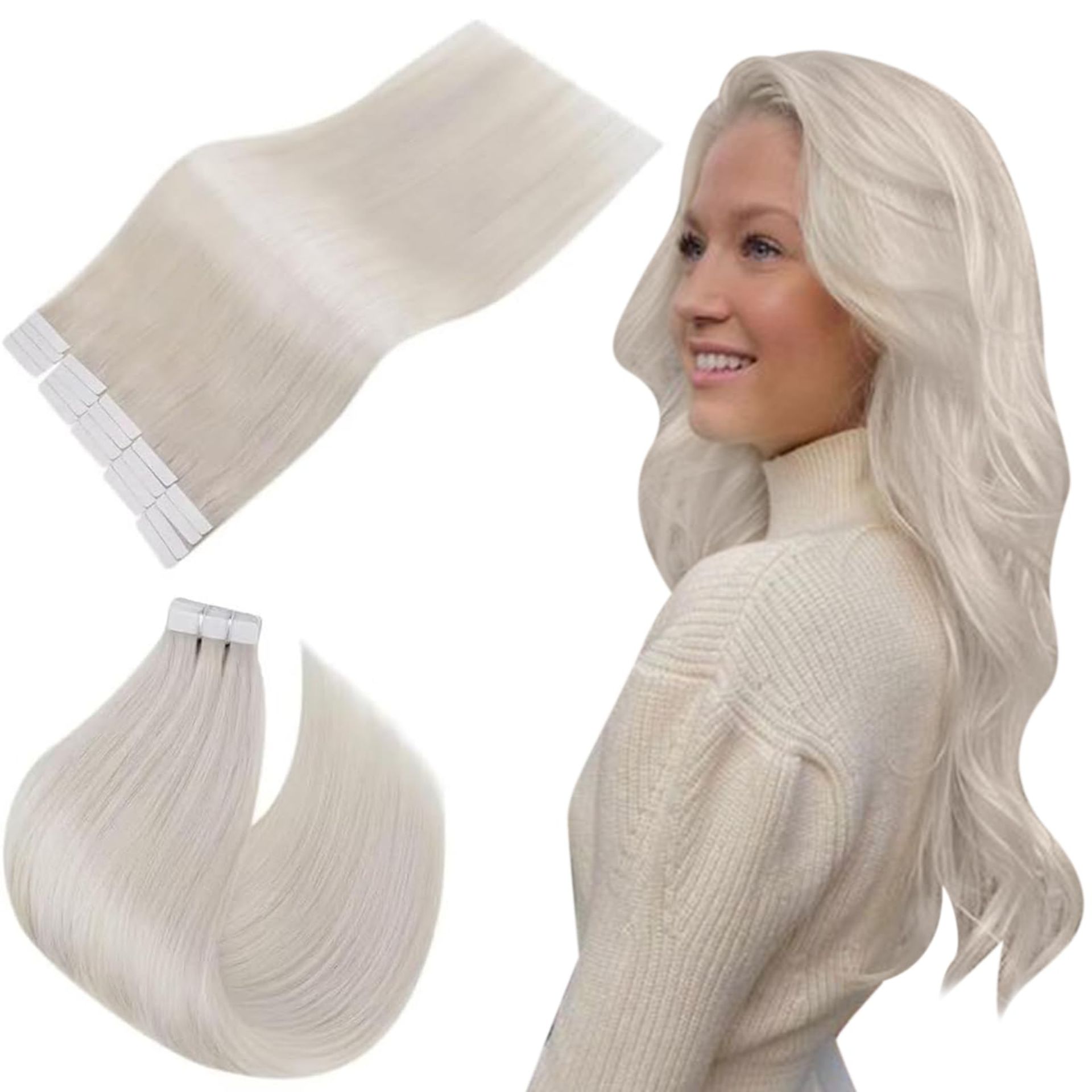 RRP £77.61 Easyouth Blonde Tape in Hair Extensions Tape in Real