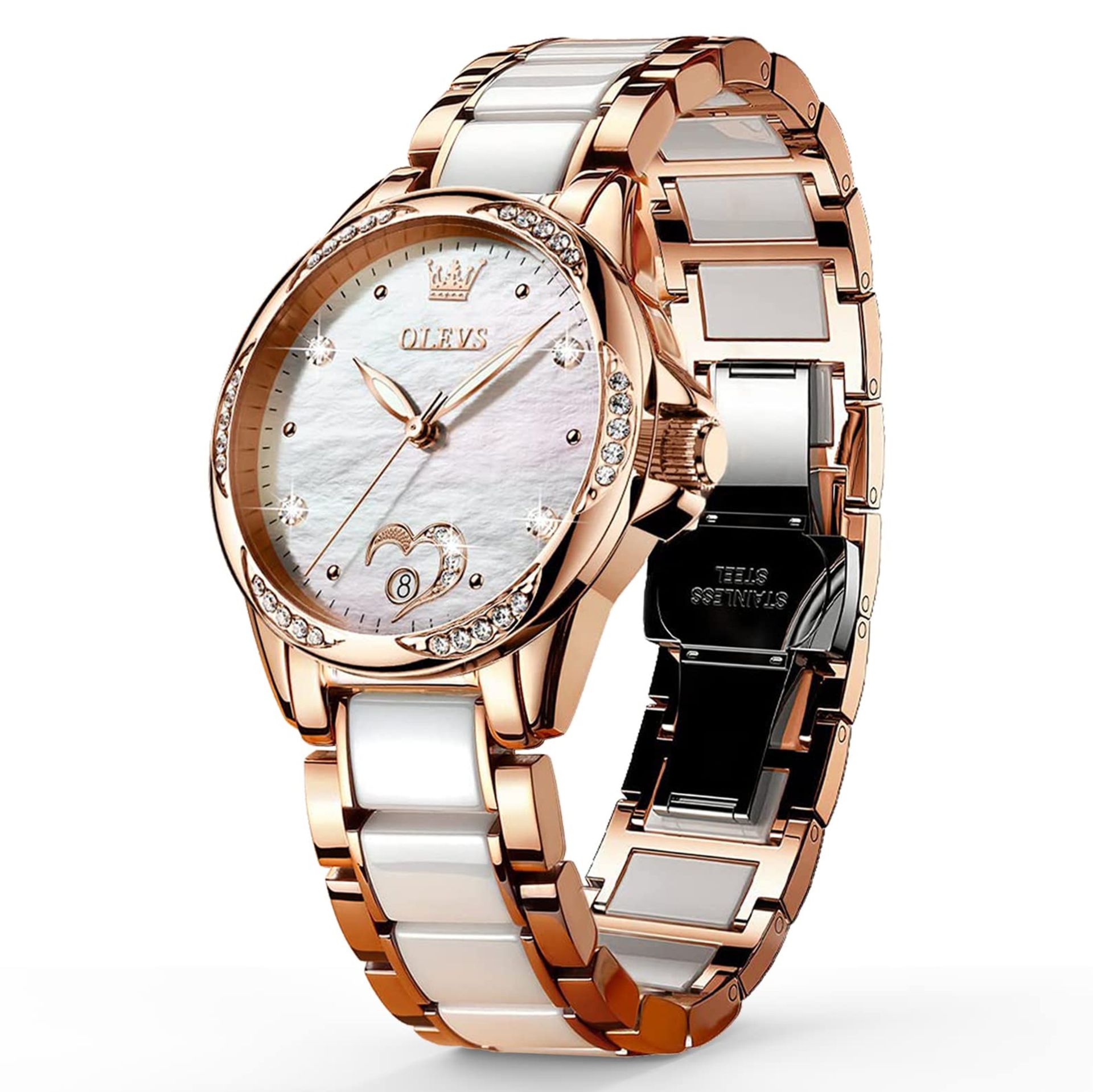 RRP £135.59 OLEVS Rose Gold Watches for Women Ceramic Bracelet
