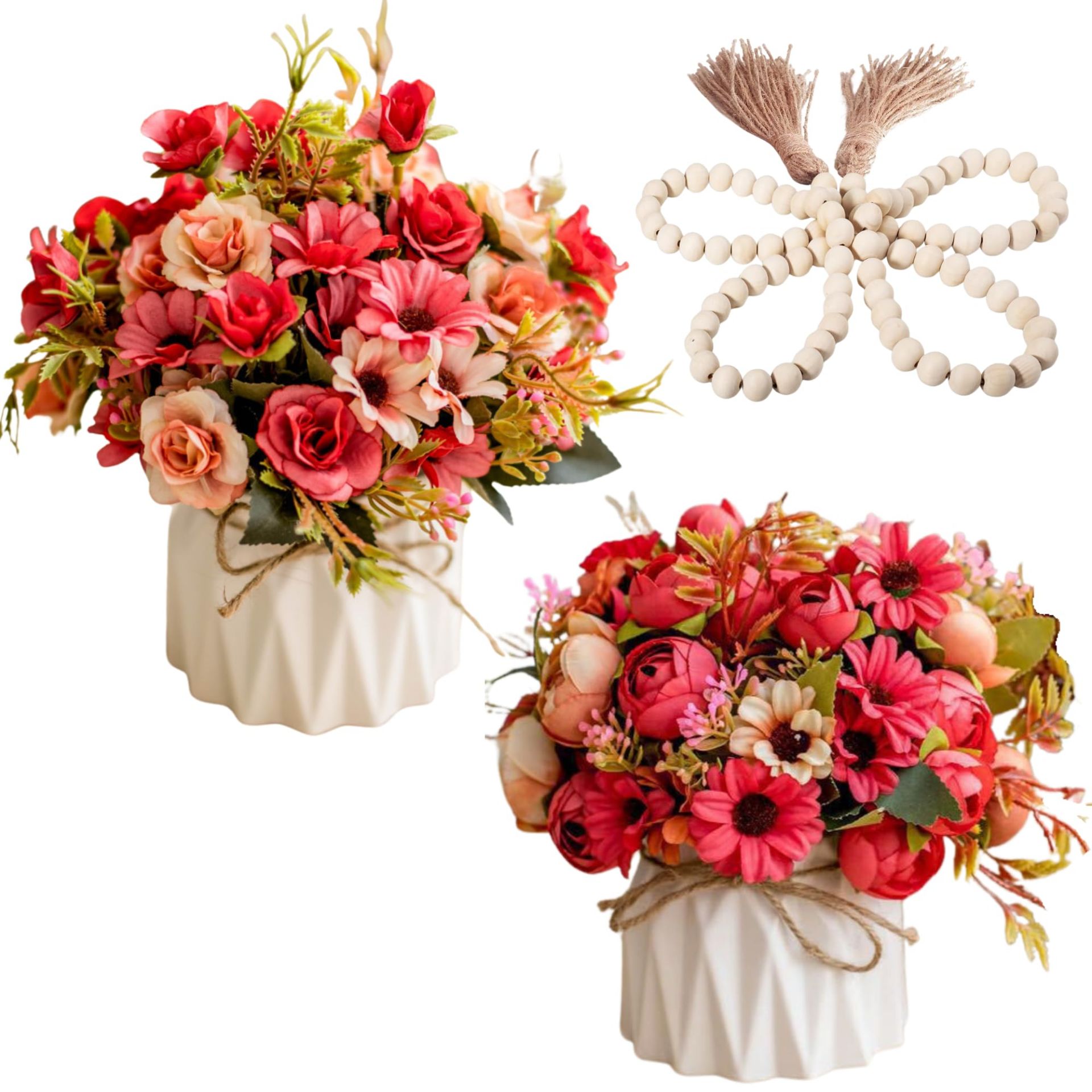RRP £28.52 Silk Peony Flower Arrangements in Vase