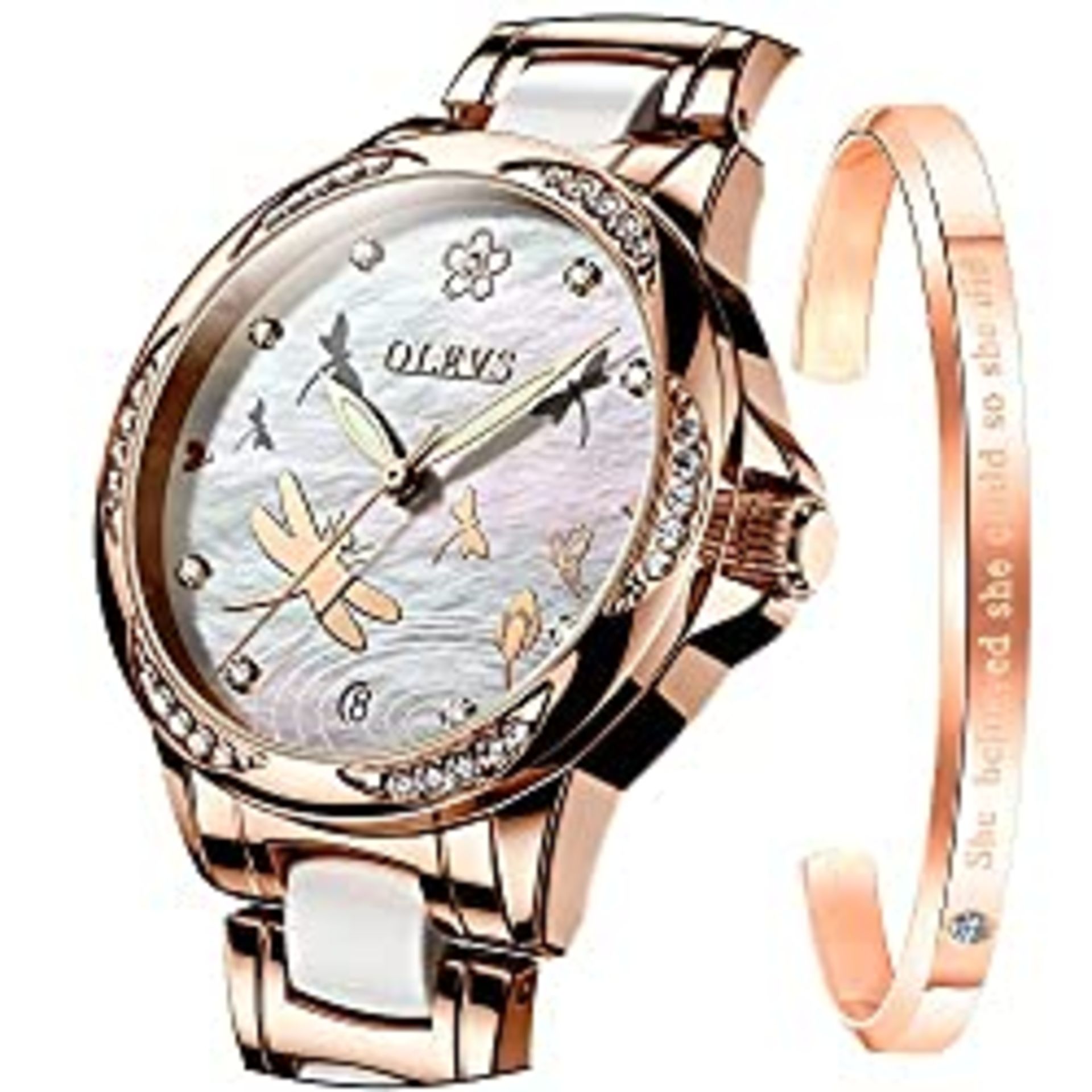 RRP £147.14 OLEVS Lady Watch Automatic Fashion Bracelet Set Ceramic