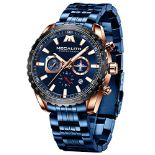 RRP £45.65 MEGALITH Mens Watches Designer Blue Large Face Analogue