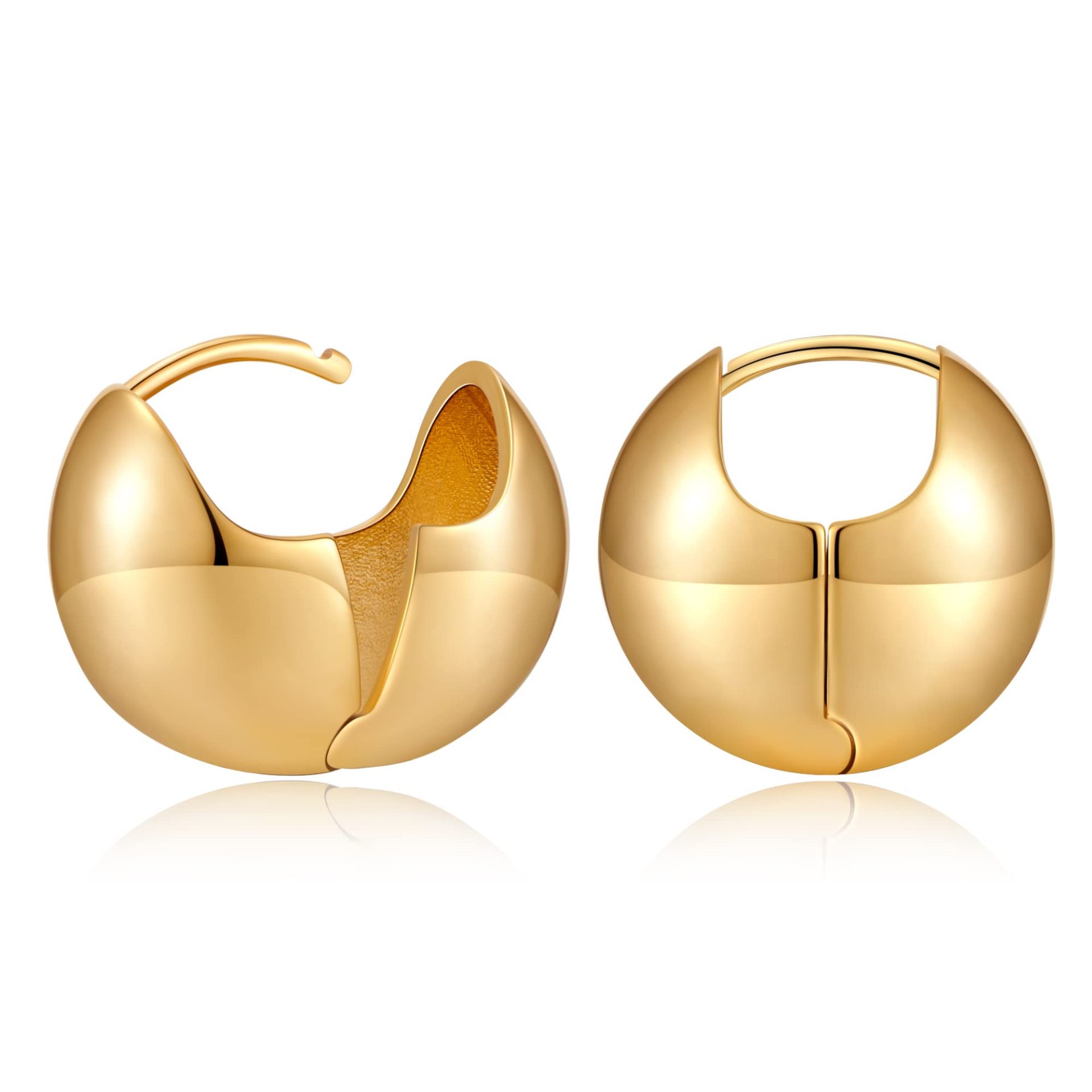RRP £11.42 LILIE&WHITE Shinny Gold Ball Huggie Earrings Chunky