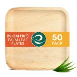 RRP £28.52 ECO SOUL 100% Compostable 25cm(10") Square Palm Leaf Plates (Pack of 50)