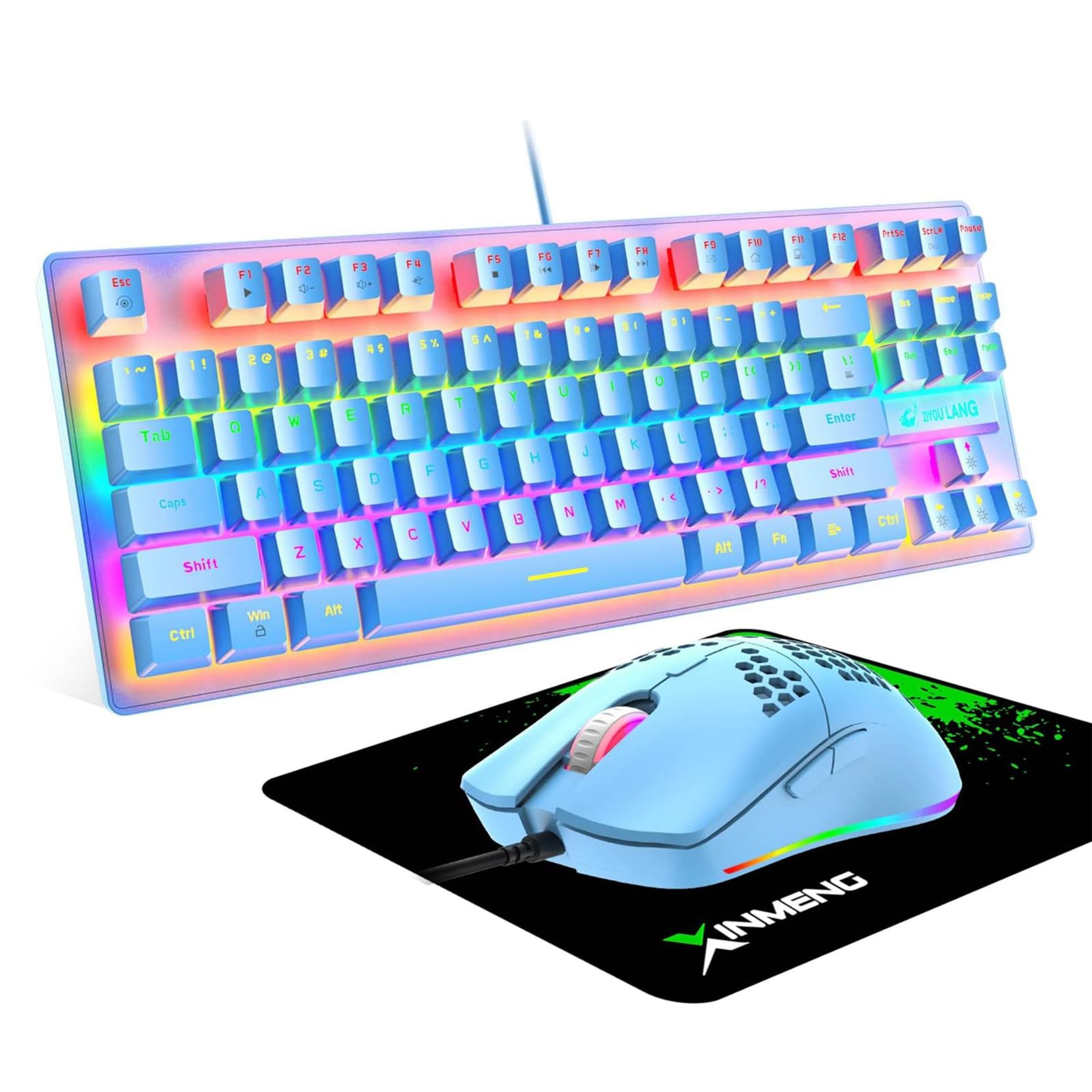 RRP £34.24 ZIYOU LANG Blue Wired Gaming Keyboard Mouse Set