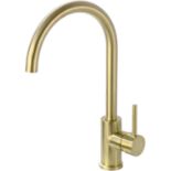 RRP £30.10 TRUSTMI Brass Single Lever Kitchen Sink Tap & Swivel C-Spout, Brushed Gold