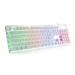 RRP £22.59 Backlit PC Gaming Keyboard Rainbow LED Backlit White