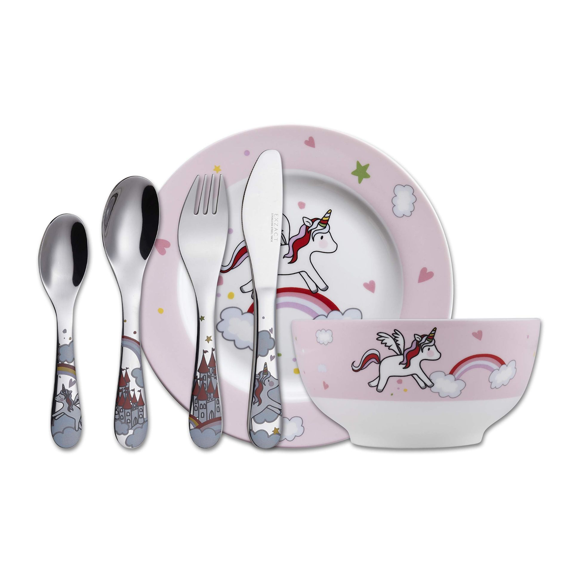 RRP £24.34 Exzact Children's Dinner Set/Cutlery Gift Set Stainless Steel Porcelain