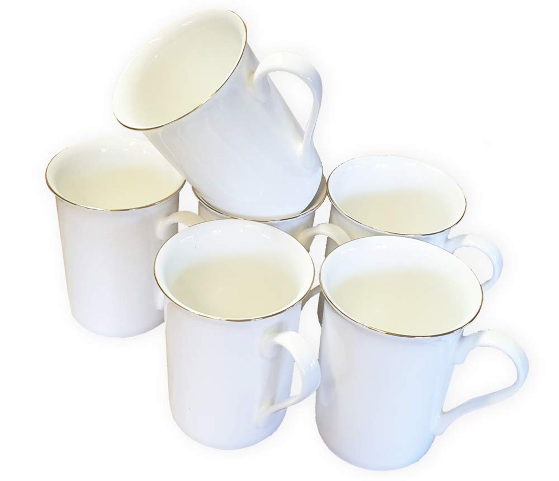 RRP £27.39 Set of 6 Fine Bone China Mugs with Gold Rim Gift Boxed Glossy White Cups