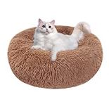 RRP £21.60 Calming Dog Cat Donut Bed - 19.7in Fluffy Plush Puppy Kitten Cuddler Round Bed