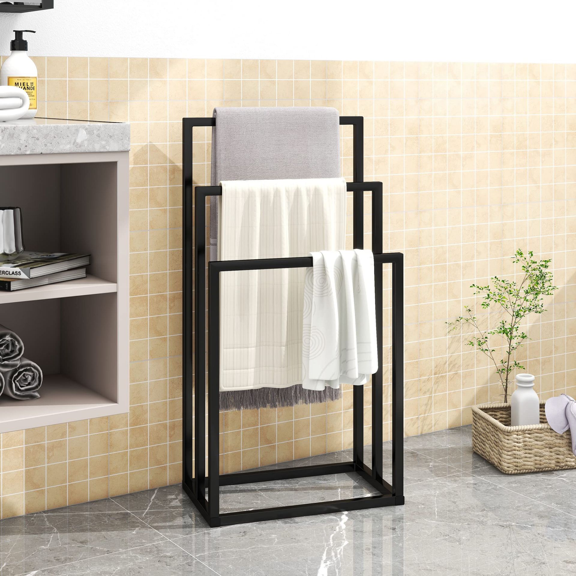RRP £33.49 Metal Towel Bathroom Rack 3 Bars Freestanding Drying