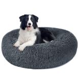 RRP £34.26 Calming Dog Cat Donut Bed - 27.5in Fluffy Plush Puppy Kitten Cuddler Round Bed