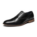 RRP £39.95 Bruno Marc Men's Black Lace Up Soft Cap-Toe Oxfords