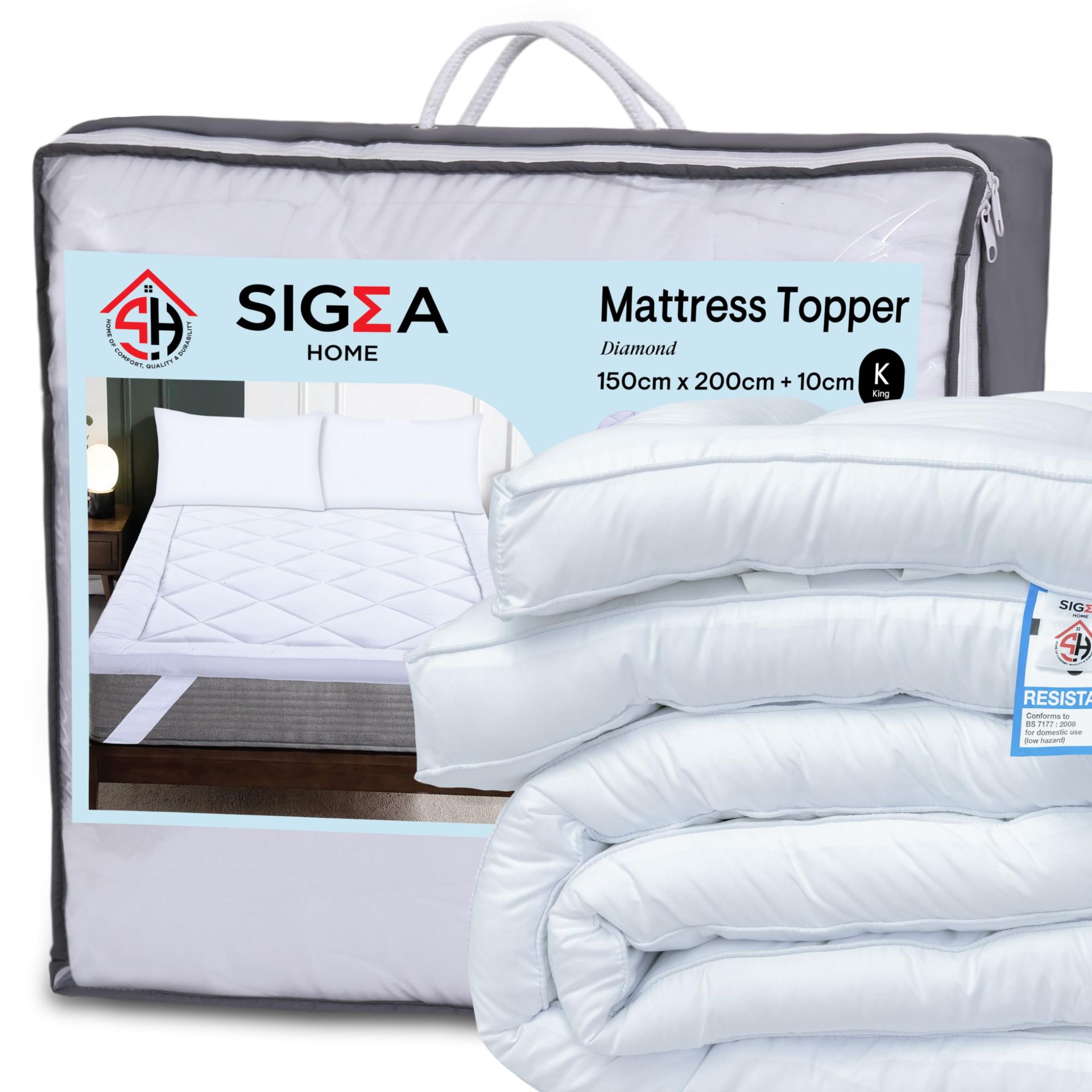 RRP £44.51 SIGMA HOME Mattress Topper Kingsize bed FLAME RETARDANT 10cm