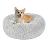 RRP £24.25 Calming Dog Cat Donut Bed - 23.6in Fluffy Plush Puppy Kitten Cuddler Round Bed