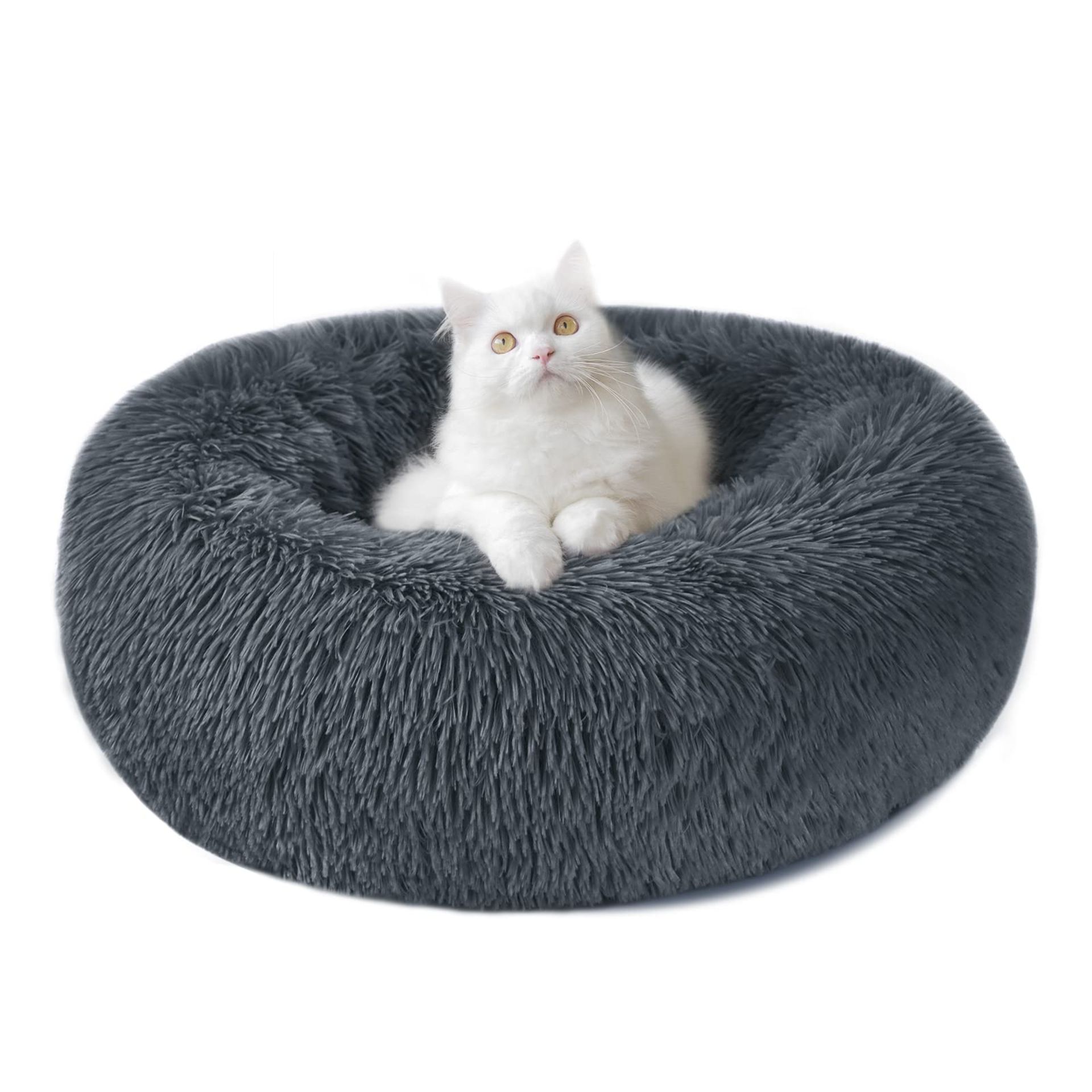 RRP £21.60 Calming Dog Cat Donut Bed - 19.7in Fluffy Plush Puppy Kitten Cuddler Round Bed