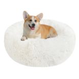 RRP £26.25 Calming Dog Cat Donut Bed - 23.6in Fluffy Plush Puppy Kitten Cuddler Round Bed