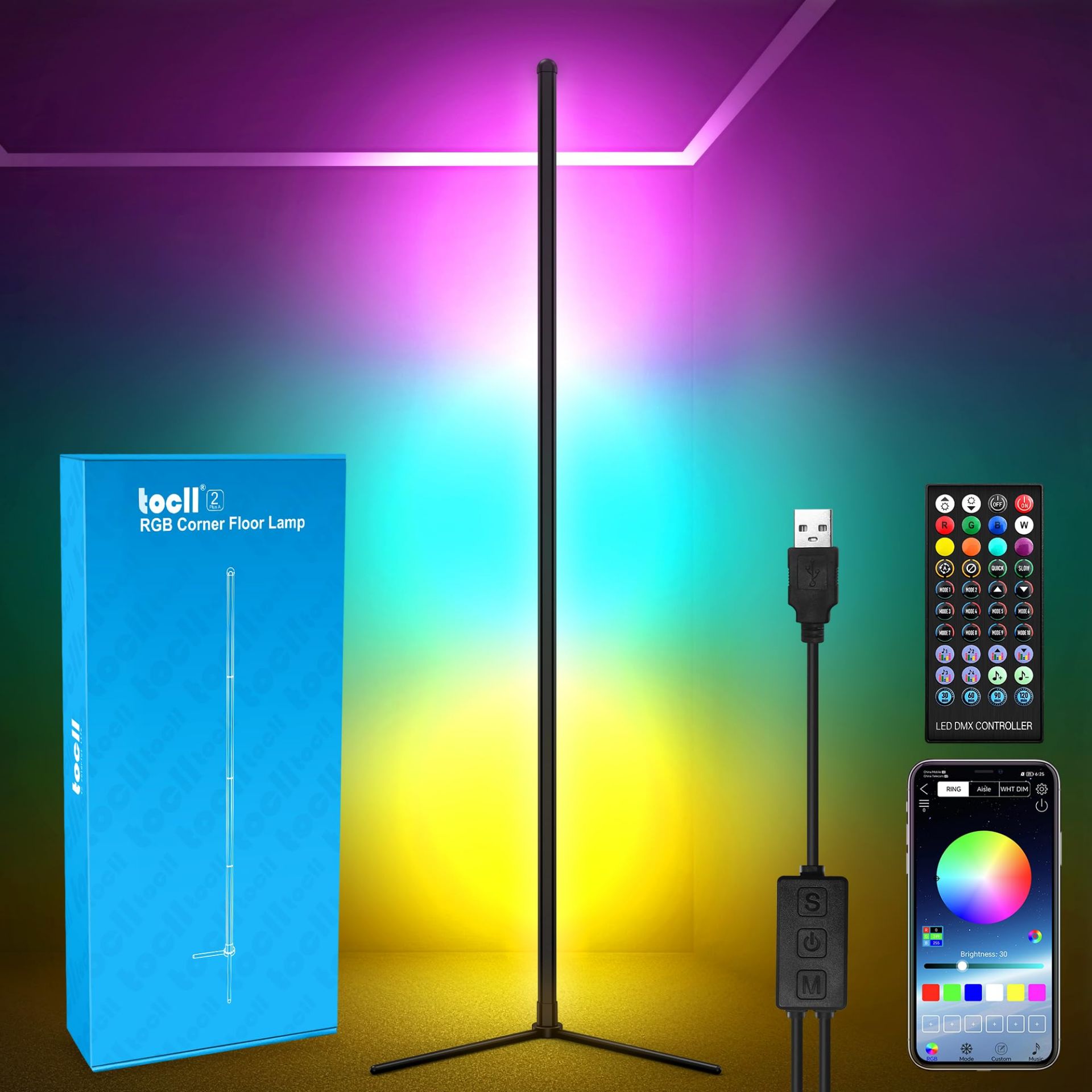 RRP £36.52 TOCLL LED Corner Floor Lamp RGB Floor Lamp for Living