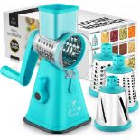 RRP £25.10 Rotary Cheese Grater with Three Stainless Steel Blades