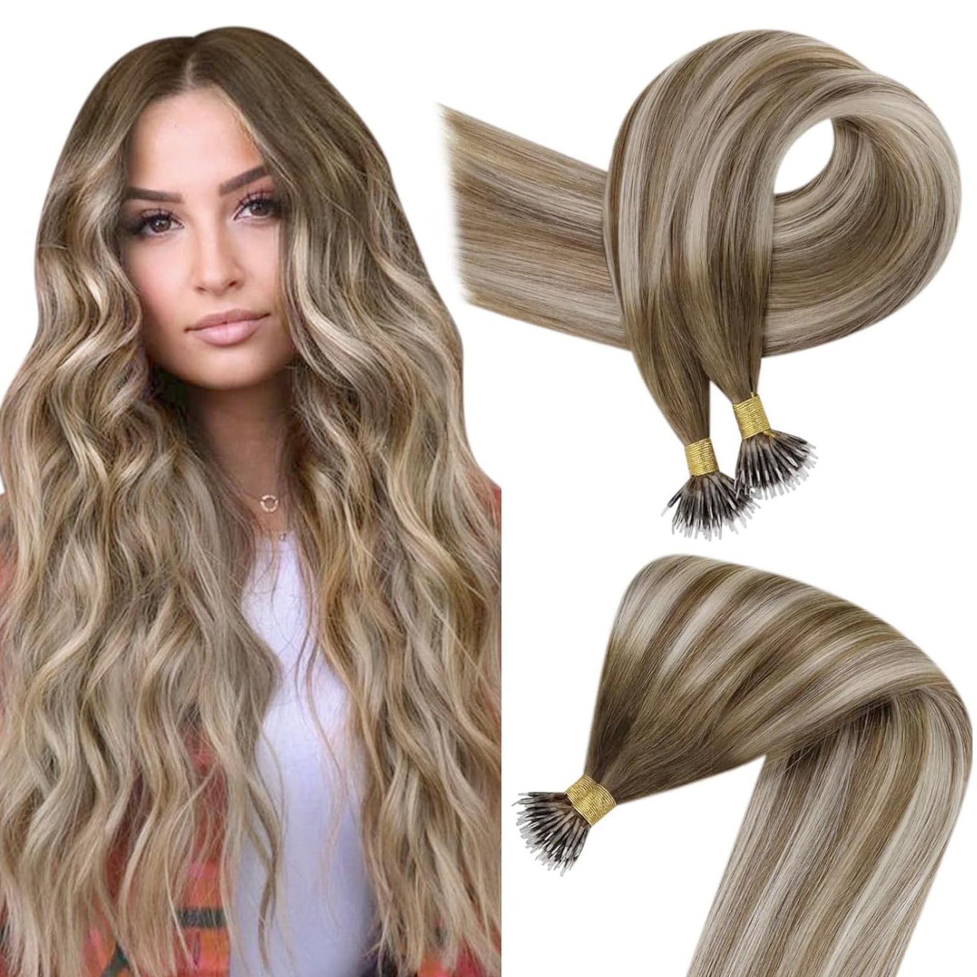 RRP £78.71 Easyouth Ombre Nano Human Hair Extensions Nano Tips