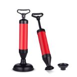 RRP £13.69 Tech Traders High Pressure Drain Toilet Plunger with 2 Interchangeable Heads