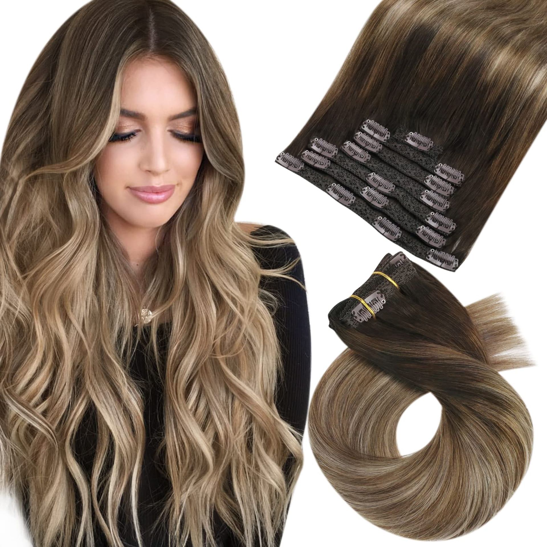 RRP £134.71 Moresoo Hair Extensions Clip in Balayage Brown Clip