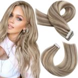 RRP £33.46 Moresoo Tape in Hair Extensions Real Human Hair Highlighted