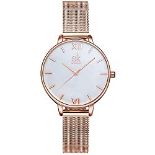 RRP £27.39 SHENGKE Creative Simplicity Women Watch Mesh Band Elegant