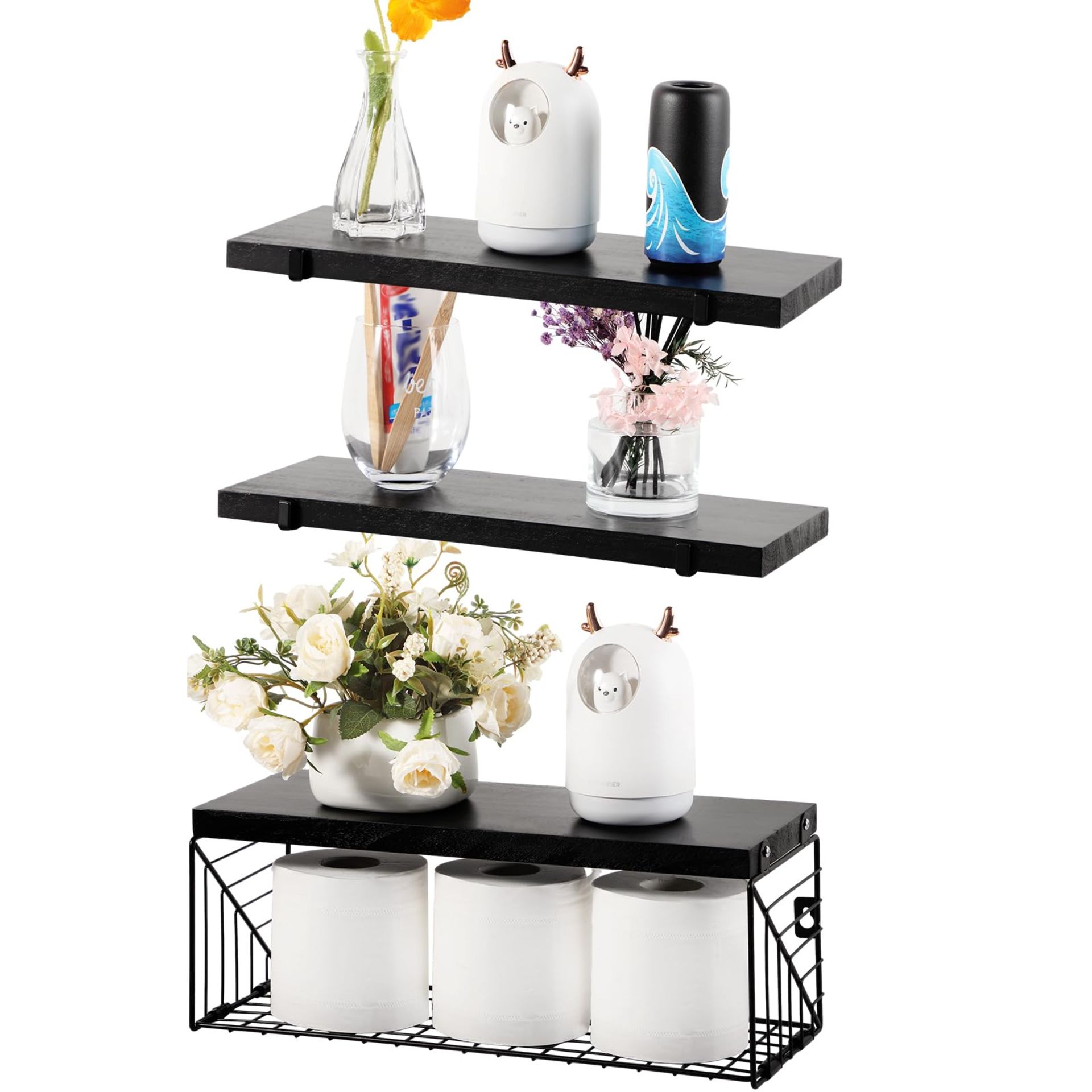 RRP £20.09 Gulfmew Floating Shelves with Storage Basket