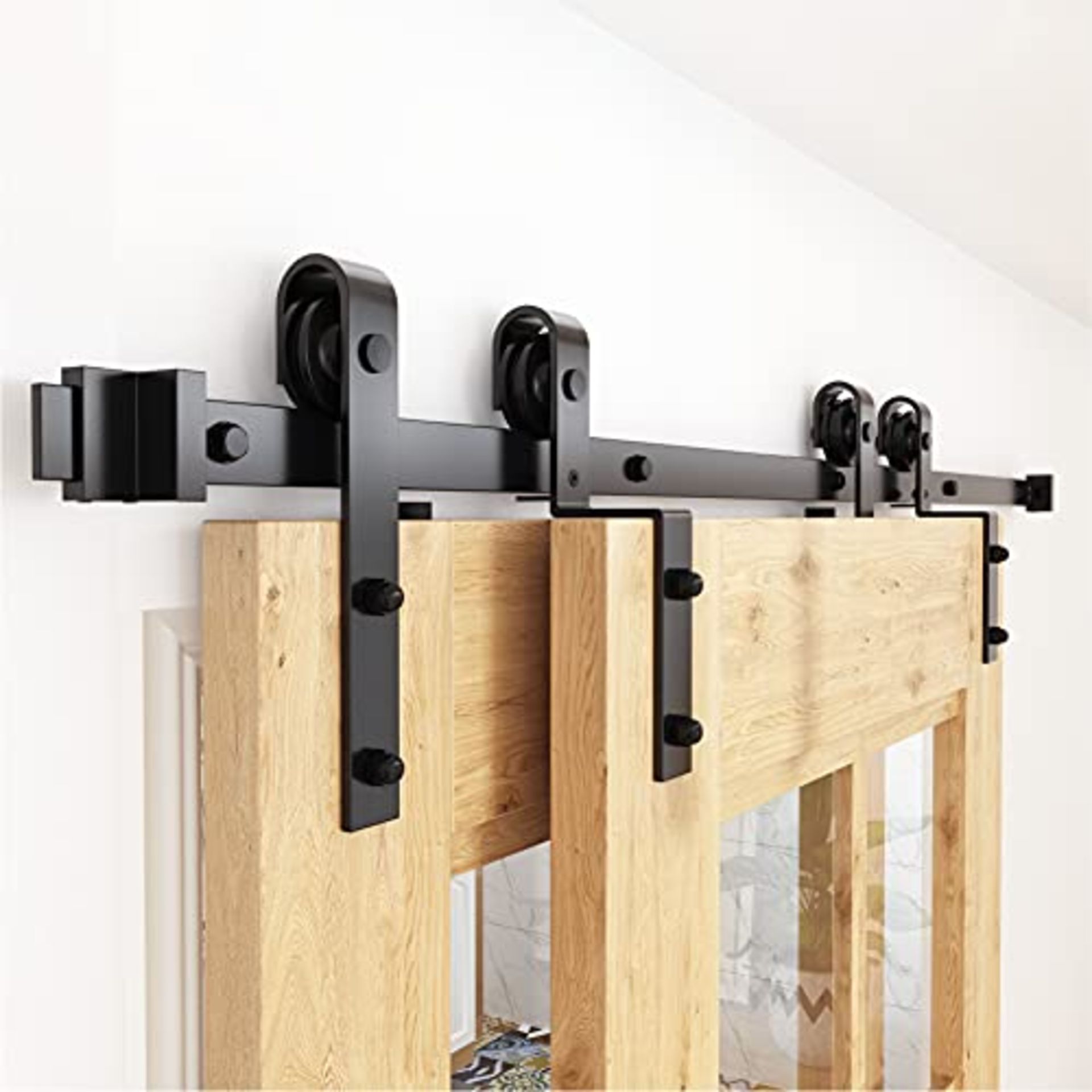 RRP £94.91 WINSOON 228cm Single Track Barn Door Bypass Track Kit for Double Barn Door