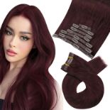 RRP £100.38 Moresoo Human Hair Extensions Clip in Wine Red Hair