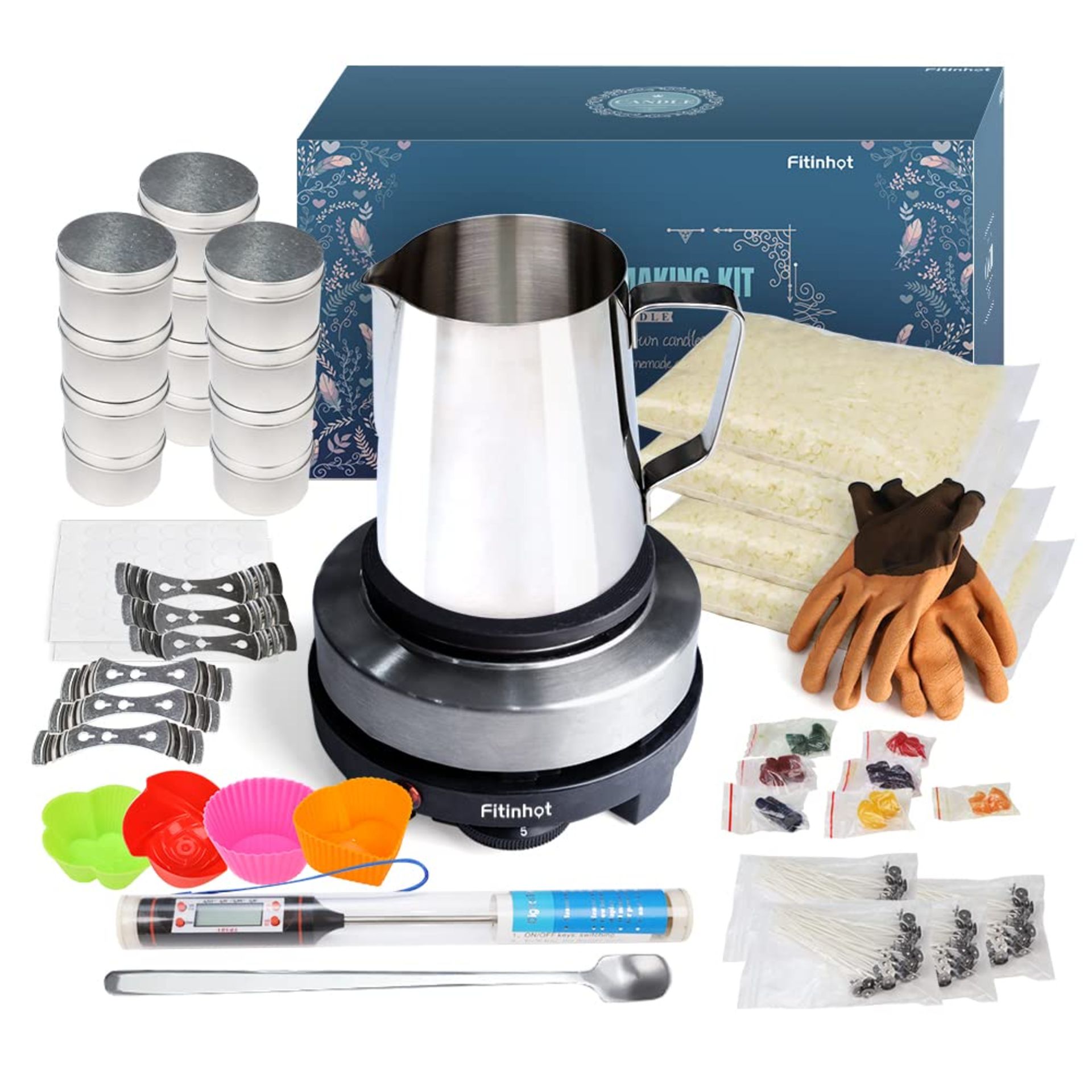 RRP £79.90 Fitinhot DIY Candle Making Kit with Wax Warmer Electronic Plate