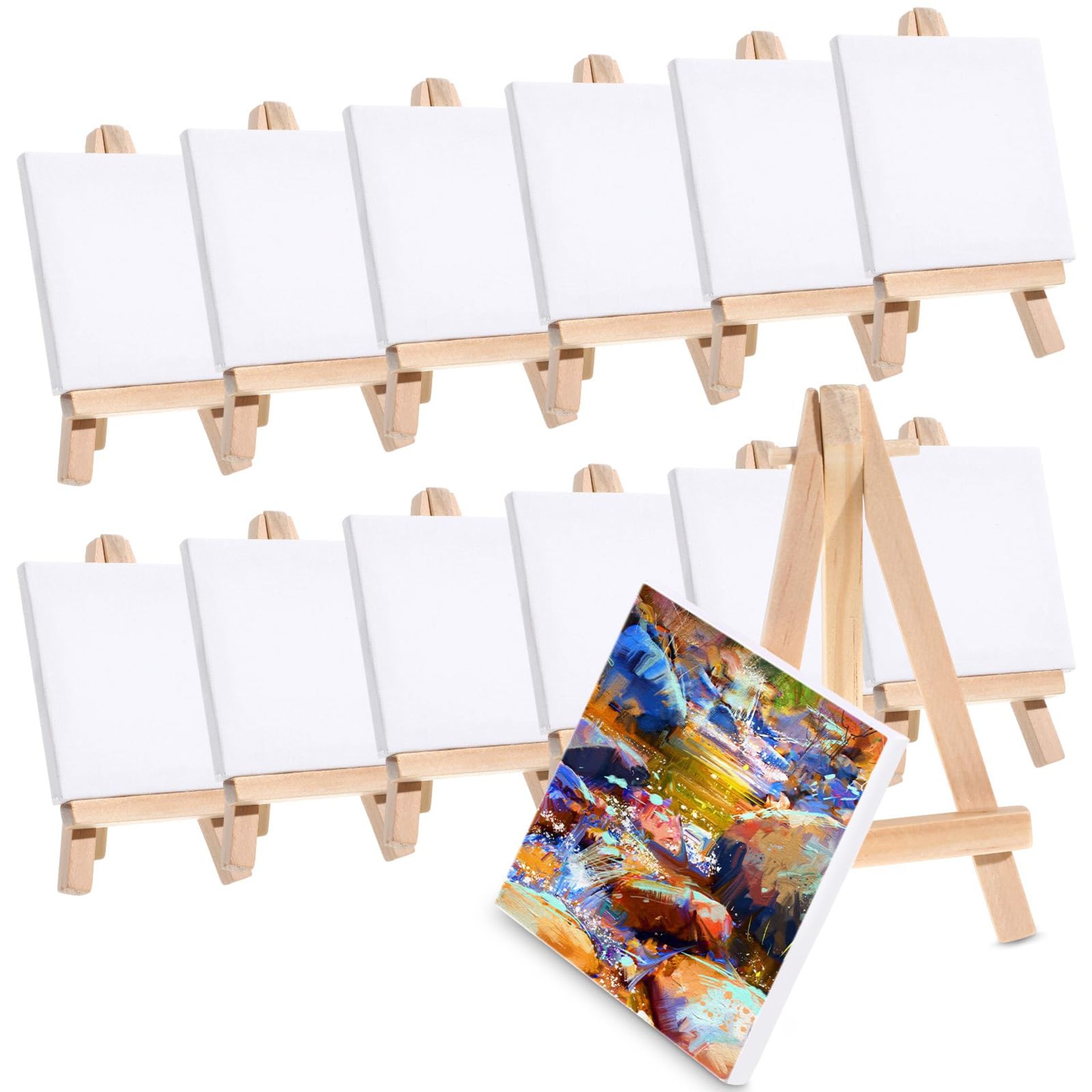 RRP £18.14 Toddmomy 12 Sets of Mini Canvas and Easel Set Wooden