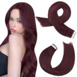 RRP £83.74 Moresoo Tape in Human Hair Extensions Burgundy Red