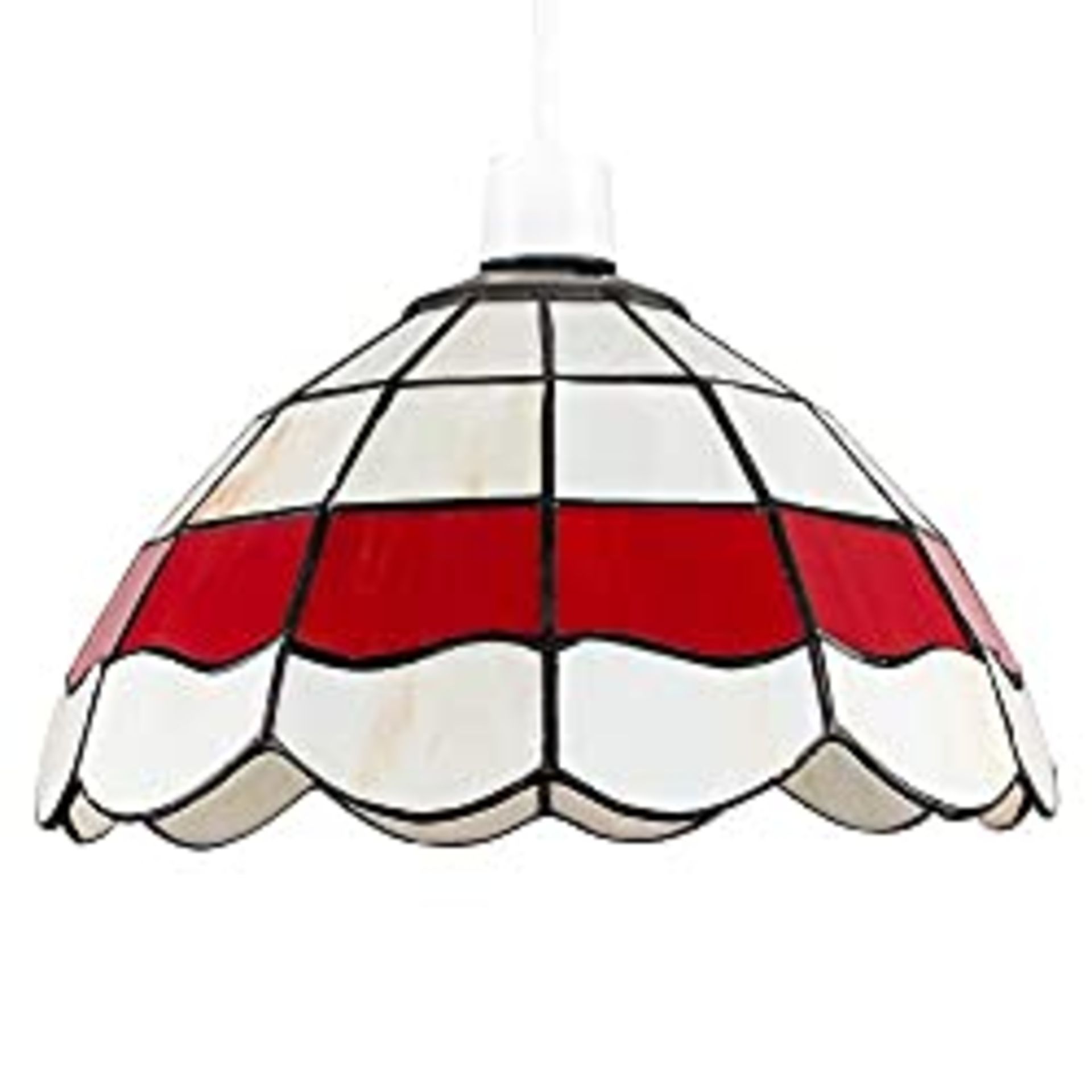 RRP £25.10 Tiffany Style White and Red Stained Glass Pendant Light Shade