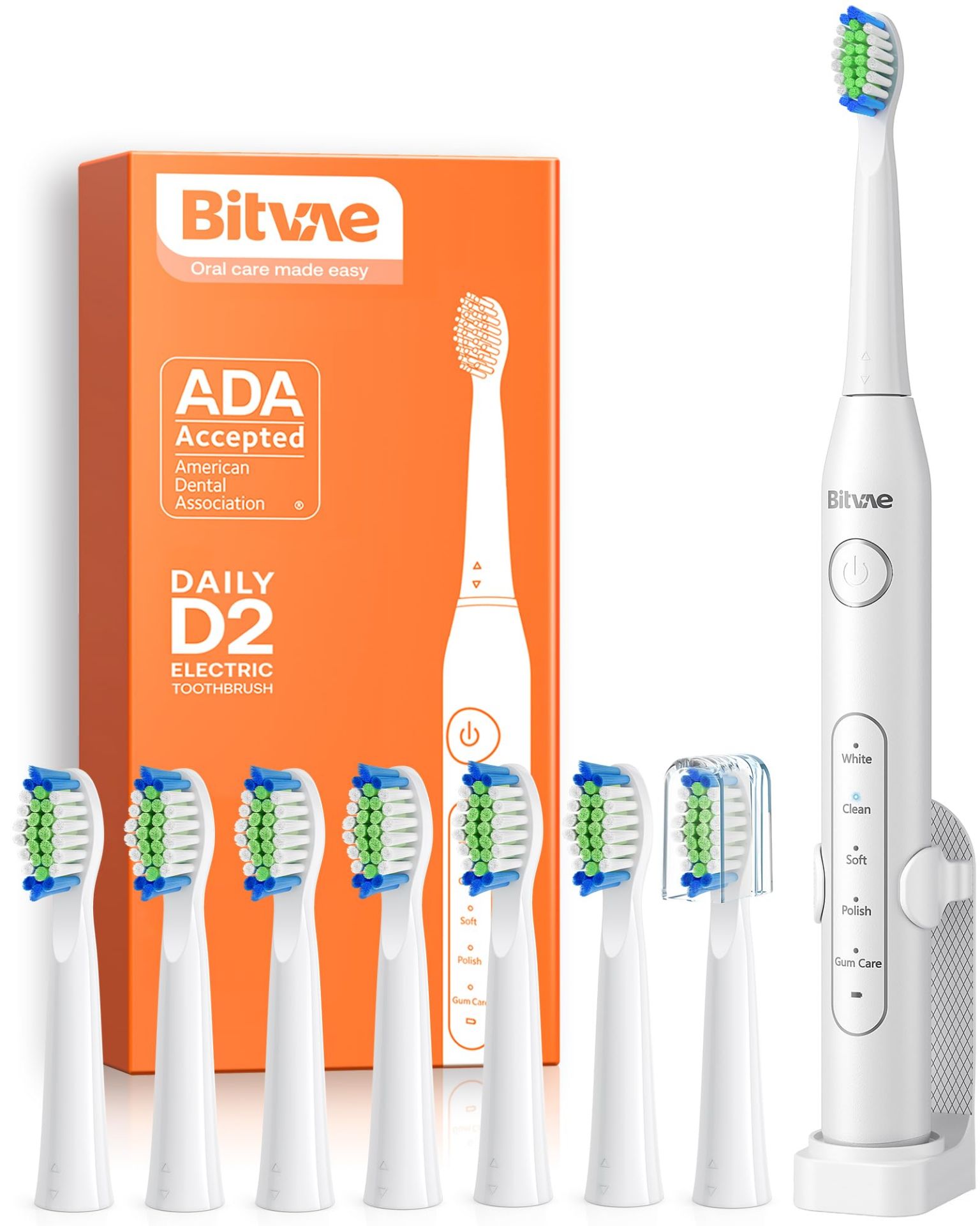 RRP £18.25 Bitvae D2 Ultrasonic Electric Toothbrush with 8 Brush Heads