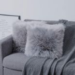 RRP £23.96 OYIMUA Grey 24'' x 24'' Fluffy Soft Faux Fur Cushion Covers Pack of 2