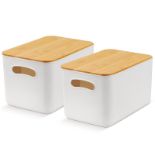 RRP £19.40 Worephu 2 Pack Plastic Storage Baskets With Bamboo Lid and Handle