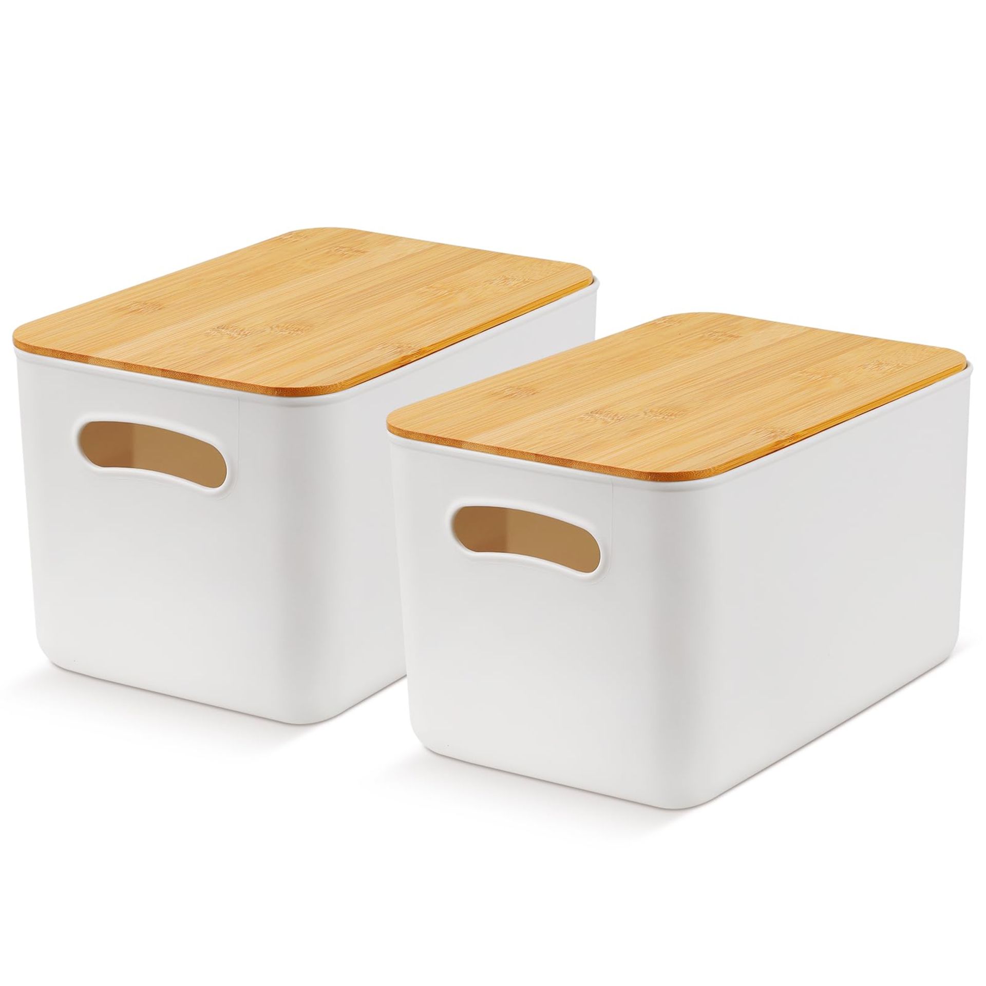 RRP £19.40 Worephu 2 Pack Plastic Storage Baskets With Bamboo Lid and Handle
