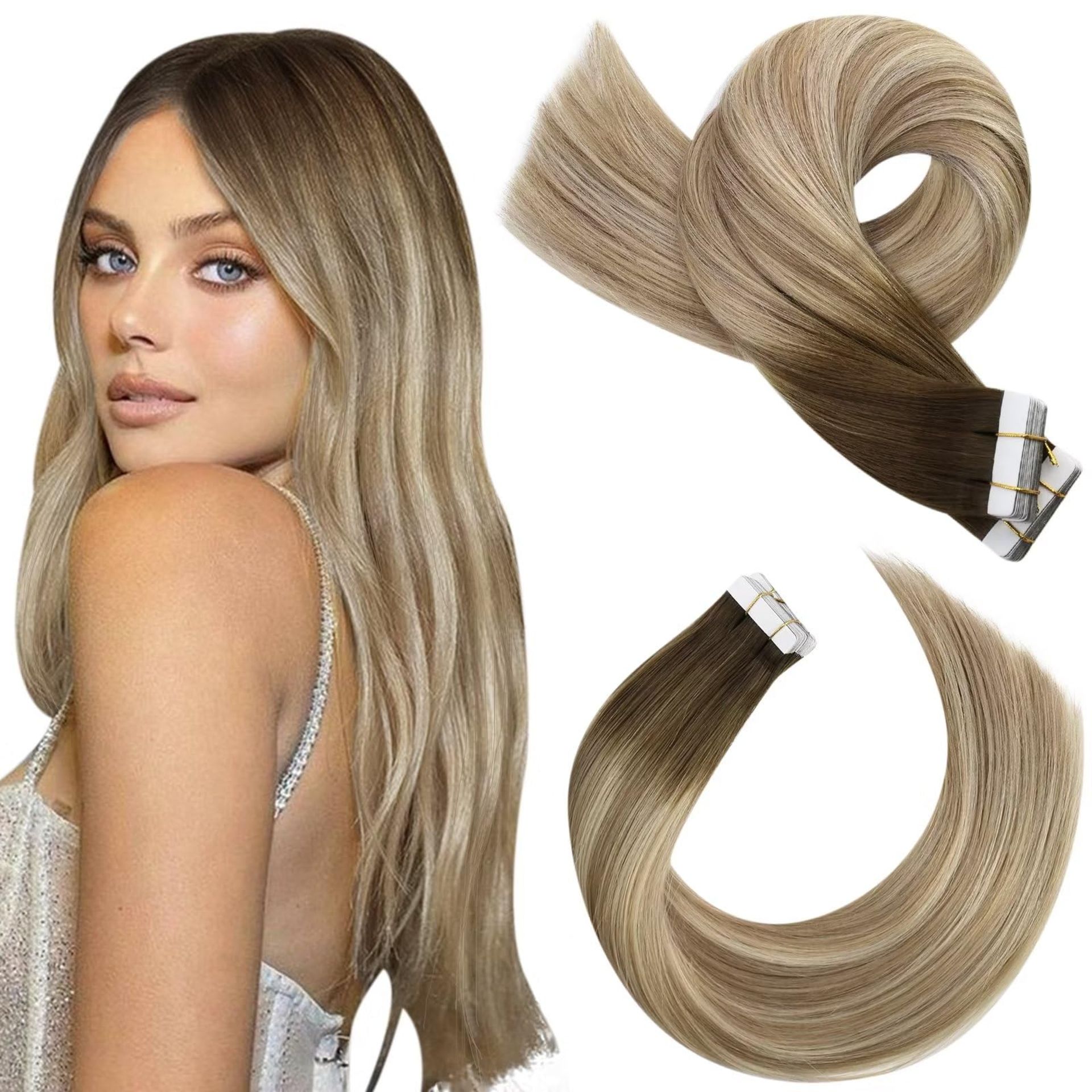 RRP £35.72 Moresoo Tape in Hair Extensions Human Hair Ombre Tape