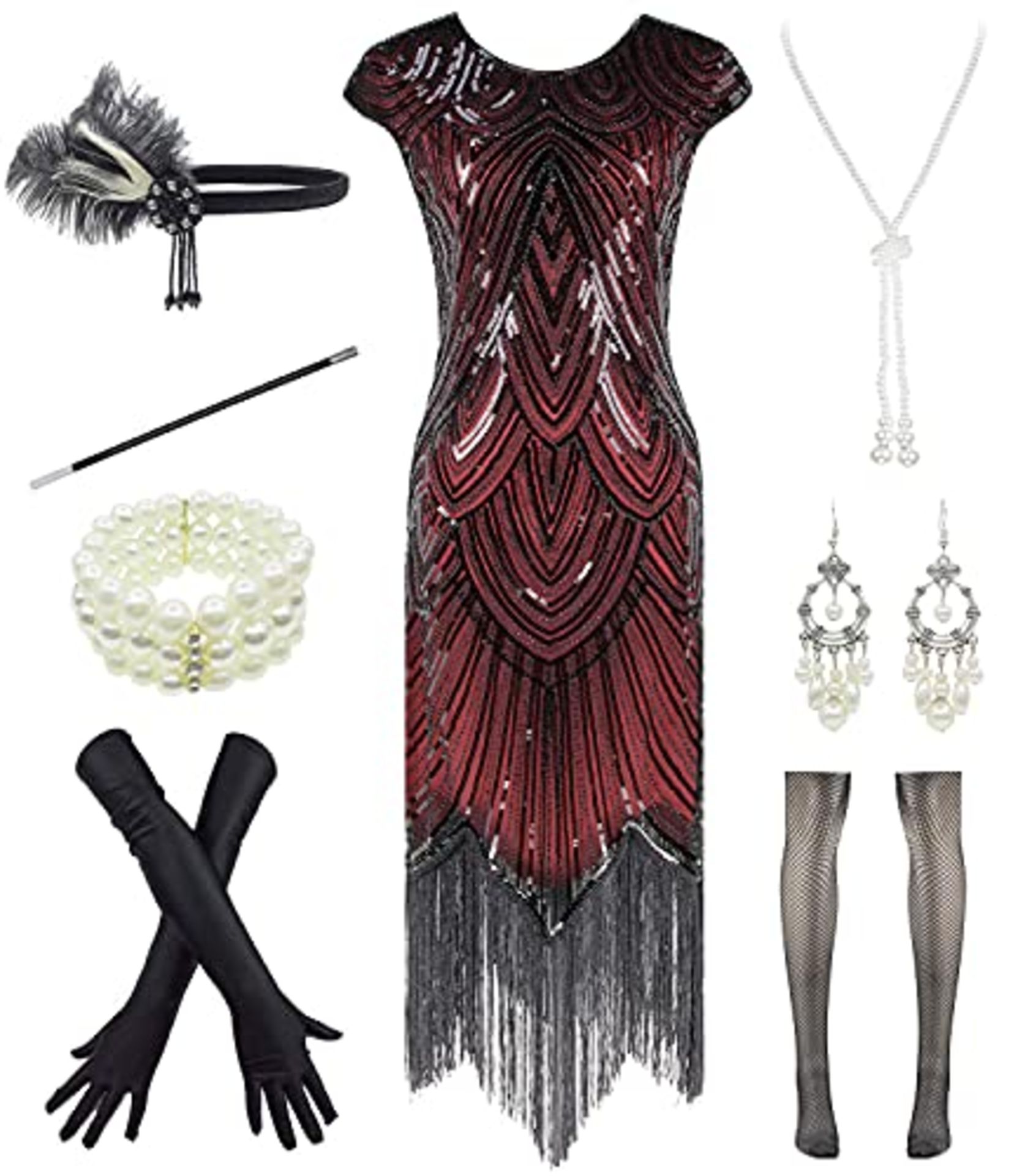 RRP £53.04 FUNDAISY Women 1920s Vintage Flapper Fringe Beaded Great Gatsby Party Dress