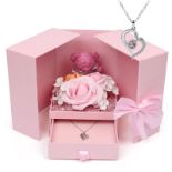 RRP £20.70 shengo Preserved Pink Rose Moss Bear with Heart Crystal Necklace