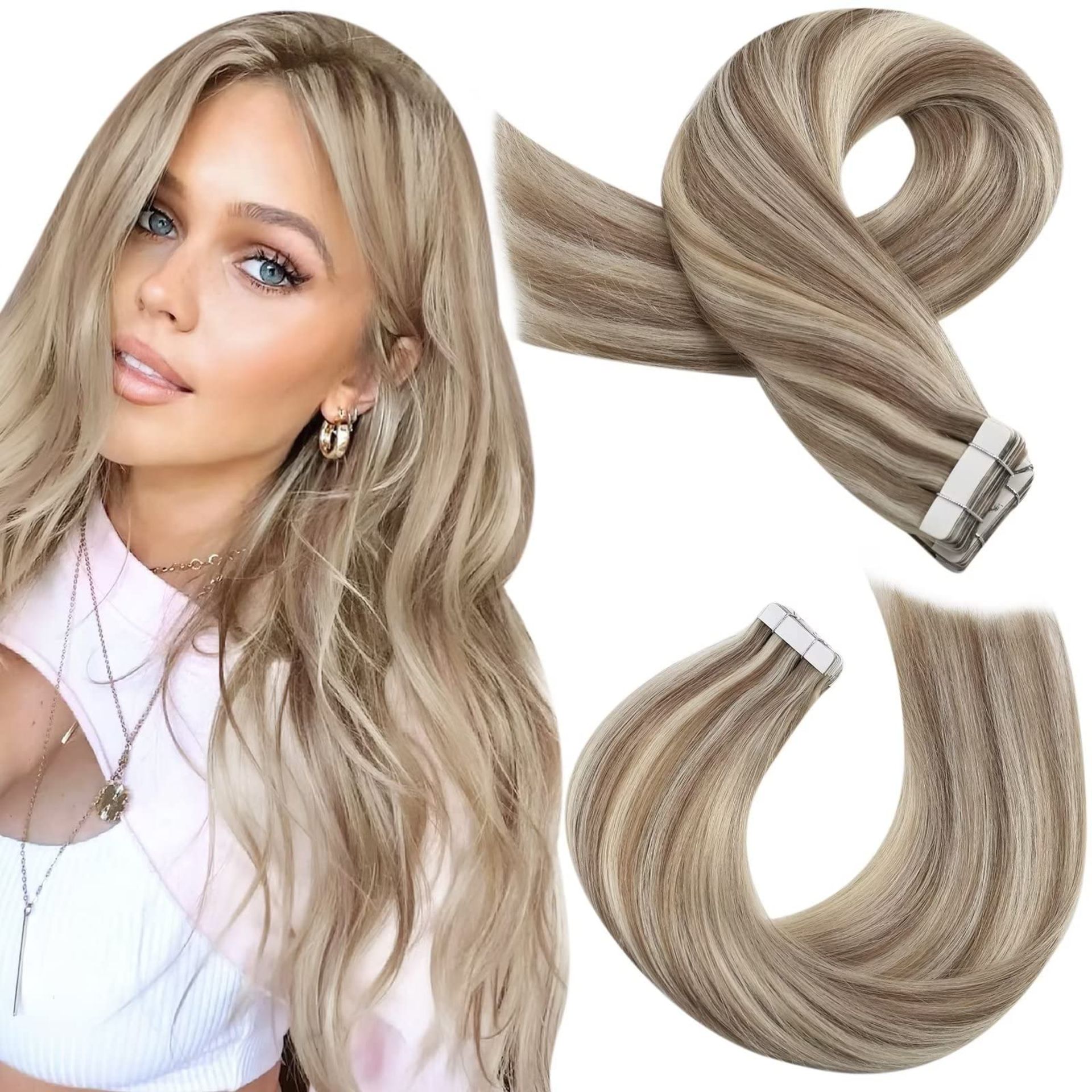 RRP £83.71 Moresoo Tape in Hair Extensions Human Hair Highlight