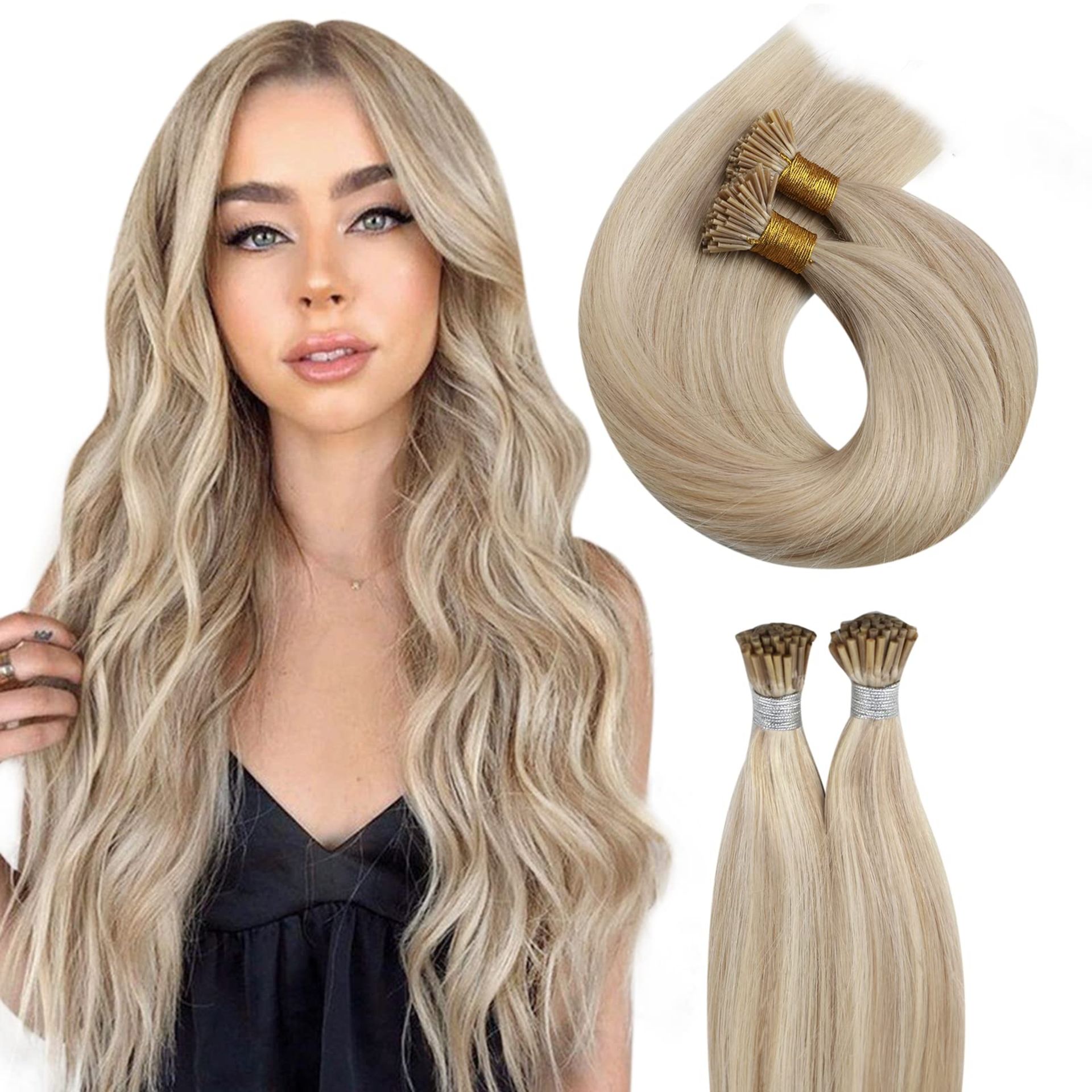 RRP £65.87 Moresoo Ash Blonde I Tip Hair Extensions Real Human