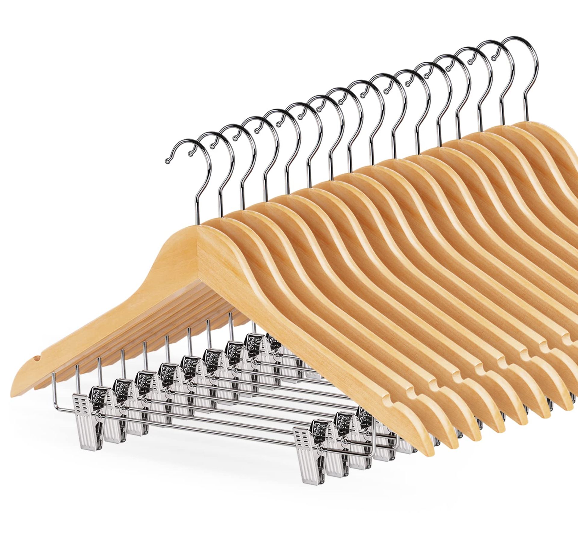 RRP £34.21 HOUISM 16 Pack Wooden Hangers with Clips