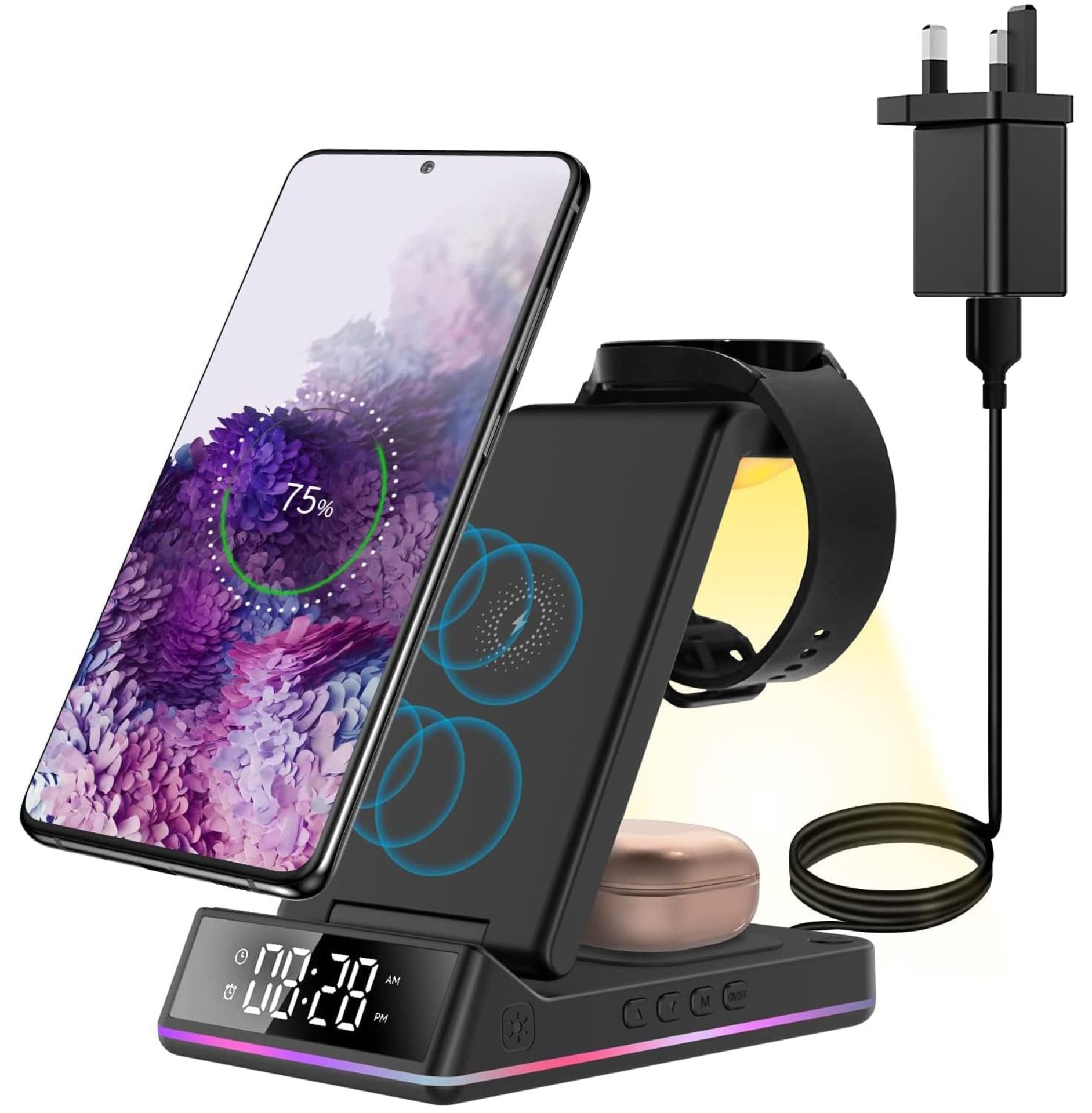 RRP £45.65 PINRUIGE Wireless Charger With Alarm Clock for Samsung and Night Light