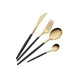 RRP £25.10 16 Piece Black and Golden Cutlery Set
