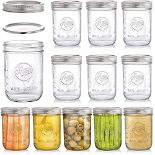 RRP £27.63 Tebery 12 Pack Mason Jars with Lids 16 oz Wide Mouth Canning Glass Jars