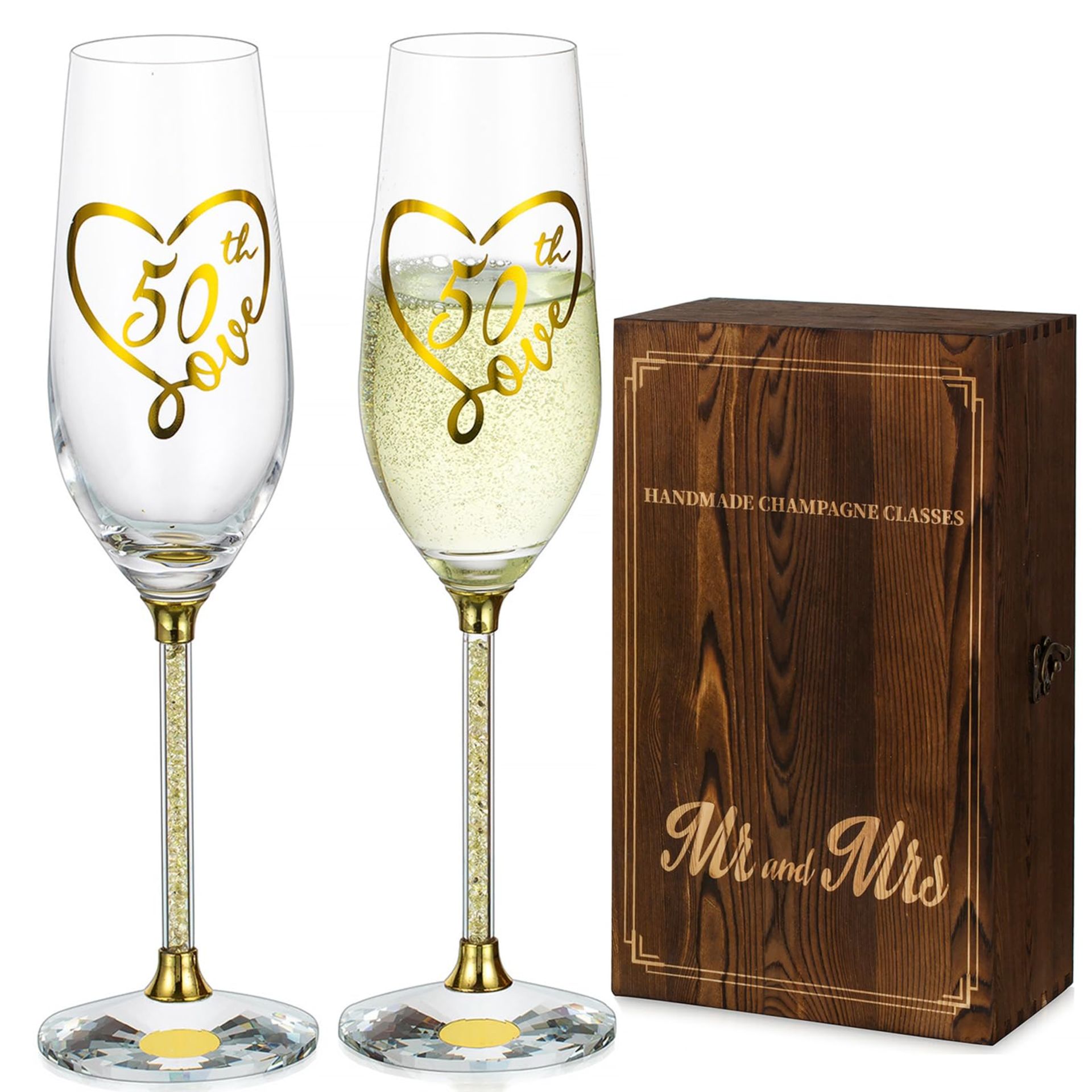 RRP £36.01 NUPTIO Champagne Flutes 50th Gifts: Set of 2 Golden
